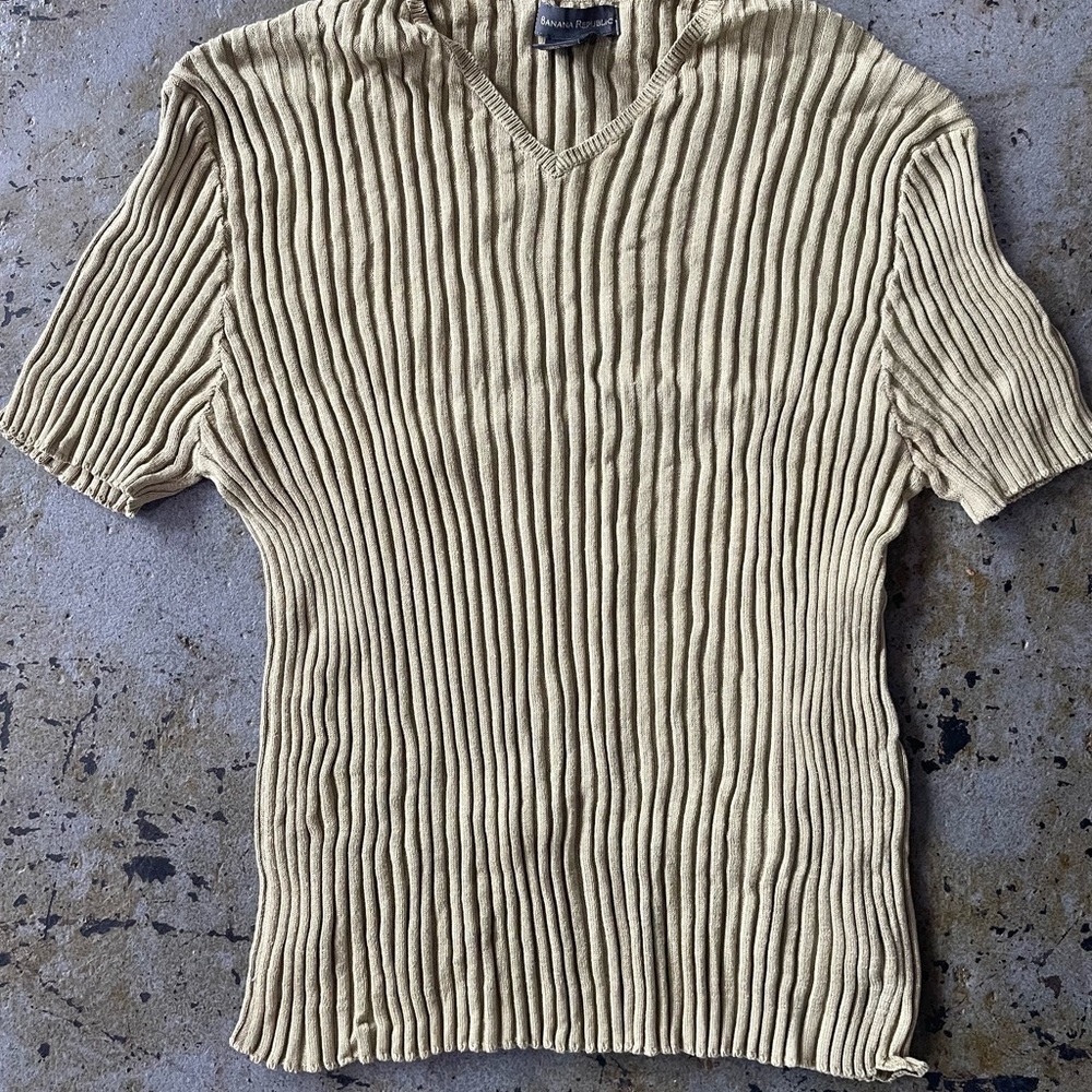Banana Republic Ribbed V-neck Shirt-Sleeve Shirt in Light Green Size Large